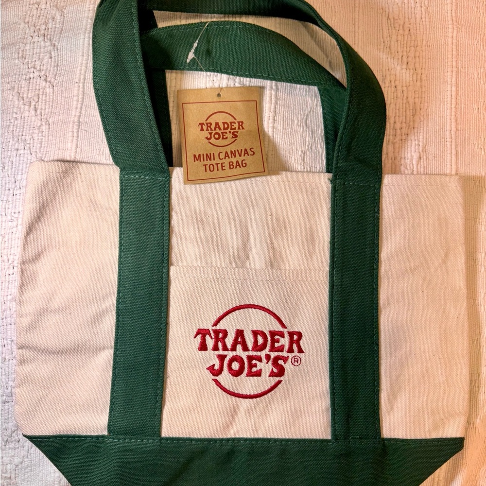 Trader Joe's Cream & Green Mini Canvas Tote Bag